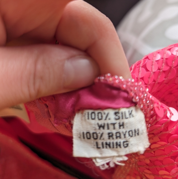 Vintage Neiman Marcus Pink Sequined Silk Beaded Dress Size Medium - Picture 8 of 11